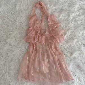 NWT Vintage Y2K Deadstock 100% Silk Ruffle Sequin Blouse